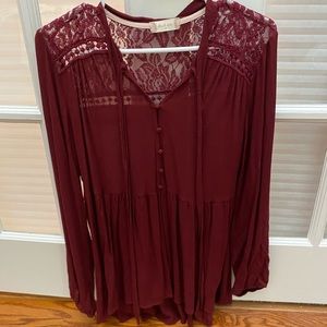 Maroon Long-Sleeves Blouse